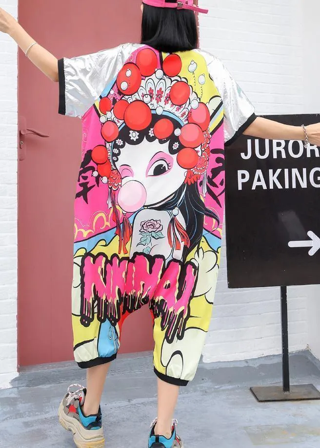 2019 cartoon printed loose one-piece pants Harlan wide leg jumpsuit pants