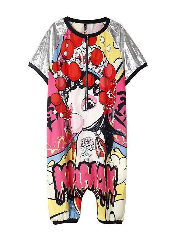 2019 cartoon printed loose one-piece pants Harlan wide leg jumpsuit pants