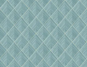 3D Pyramid Faux Grasscloth Wallpaper in Turquoise