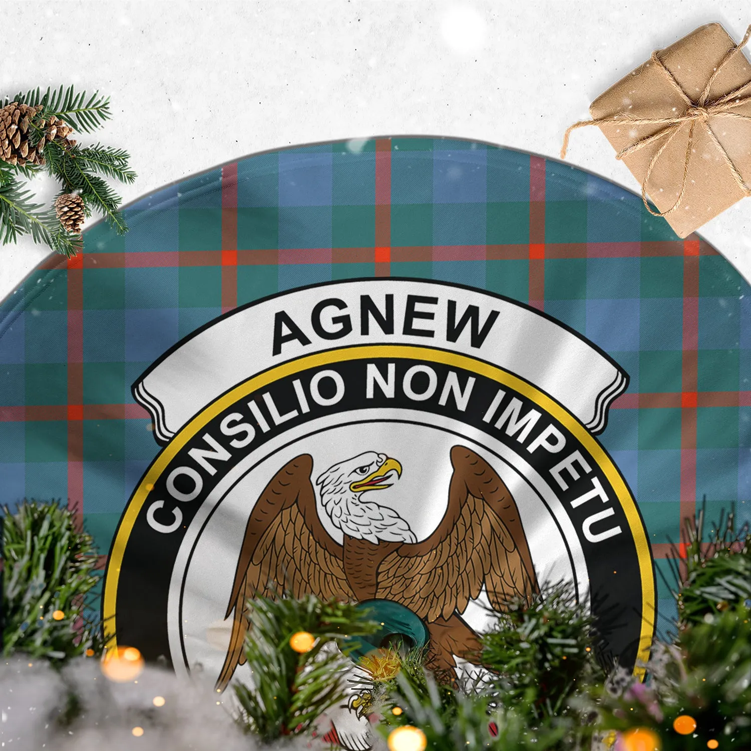 Agnew Ancient Tartan Christmas Tree Skirt with Family Crest