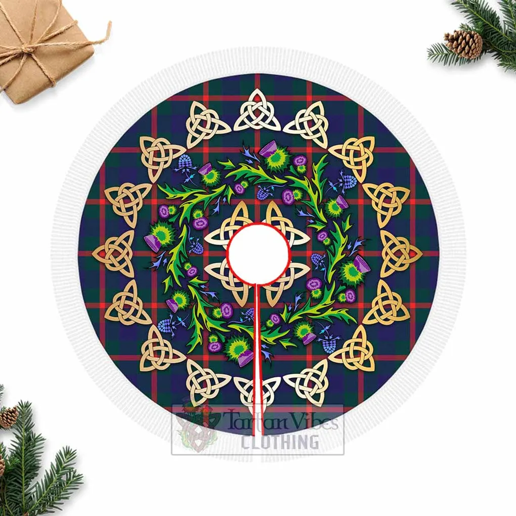 Agnew Tartan Christmas Tree Skirt with Thistle Celtic Knot Style