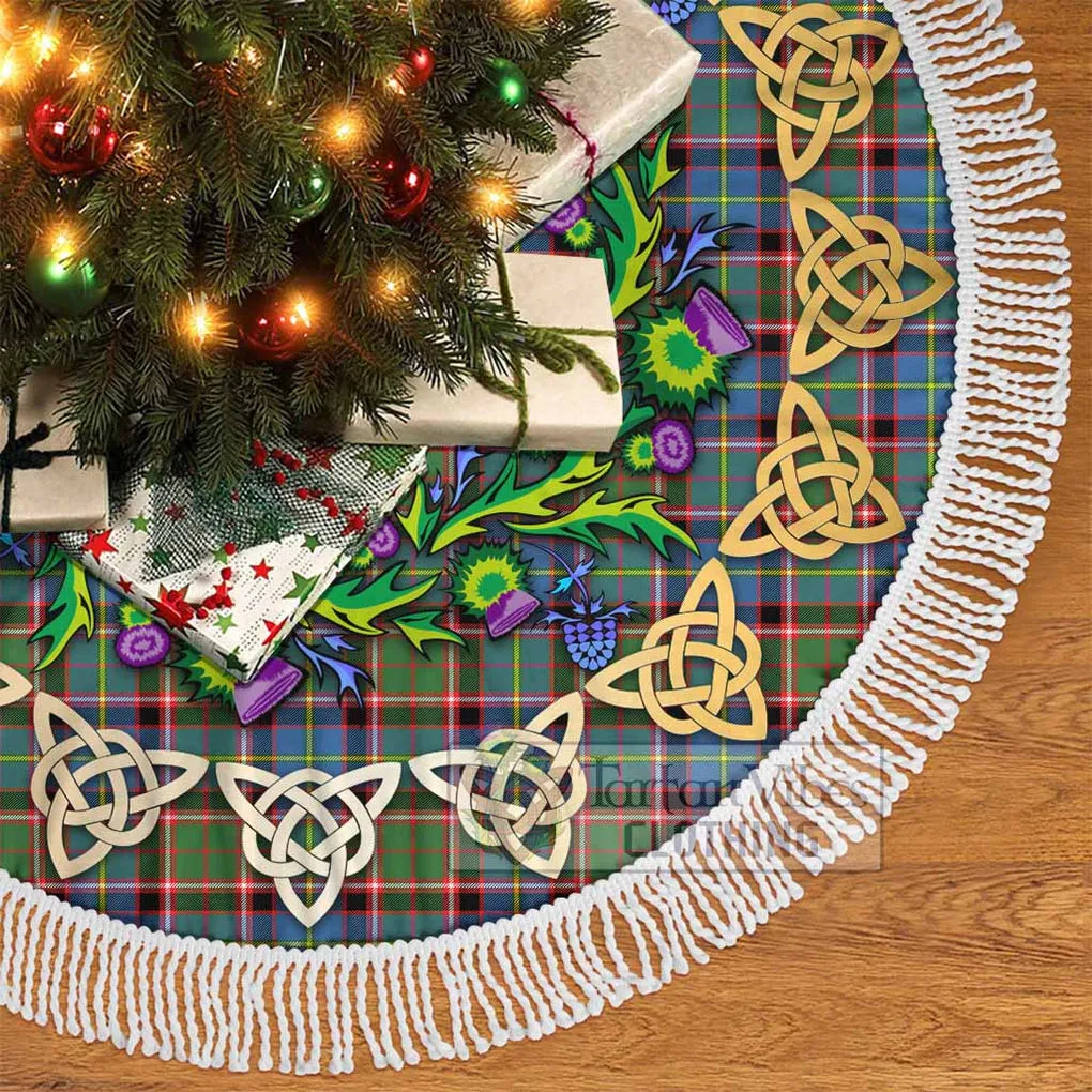 Aikenhead Tartan Christmas Tree Skirt with Thistle Celtic Knot Style