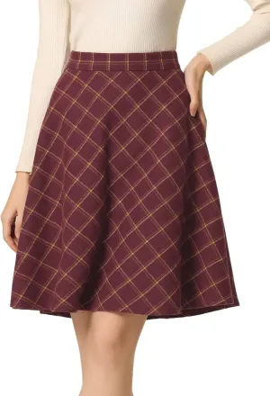 Allegra K Women's Easter Plaids Vintage Tartan Elastic Waist Knee Length A-Line Skirt