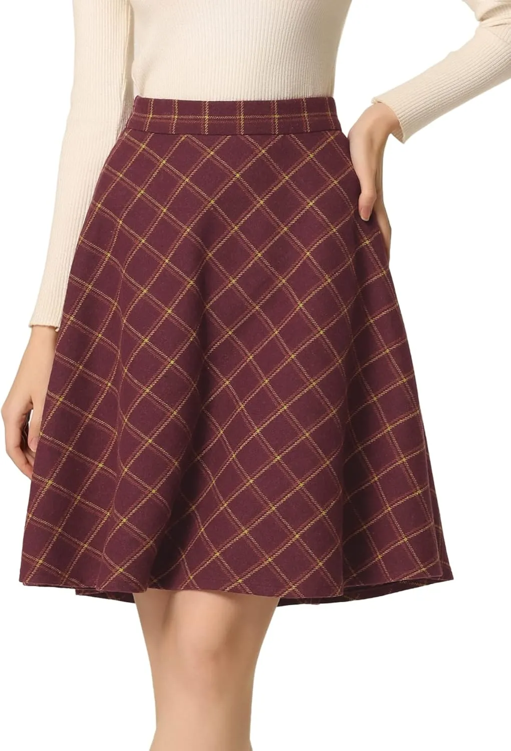 Allegra K Women's Easter Plaids Vintage Tartan Elastic Waist Knee Length A-Line Skirt