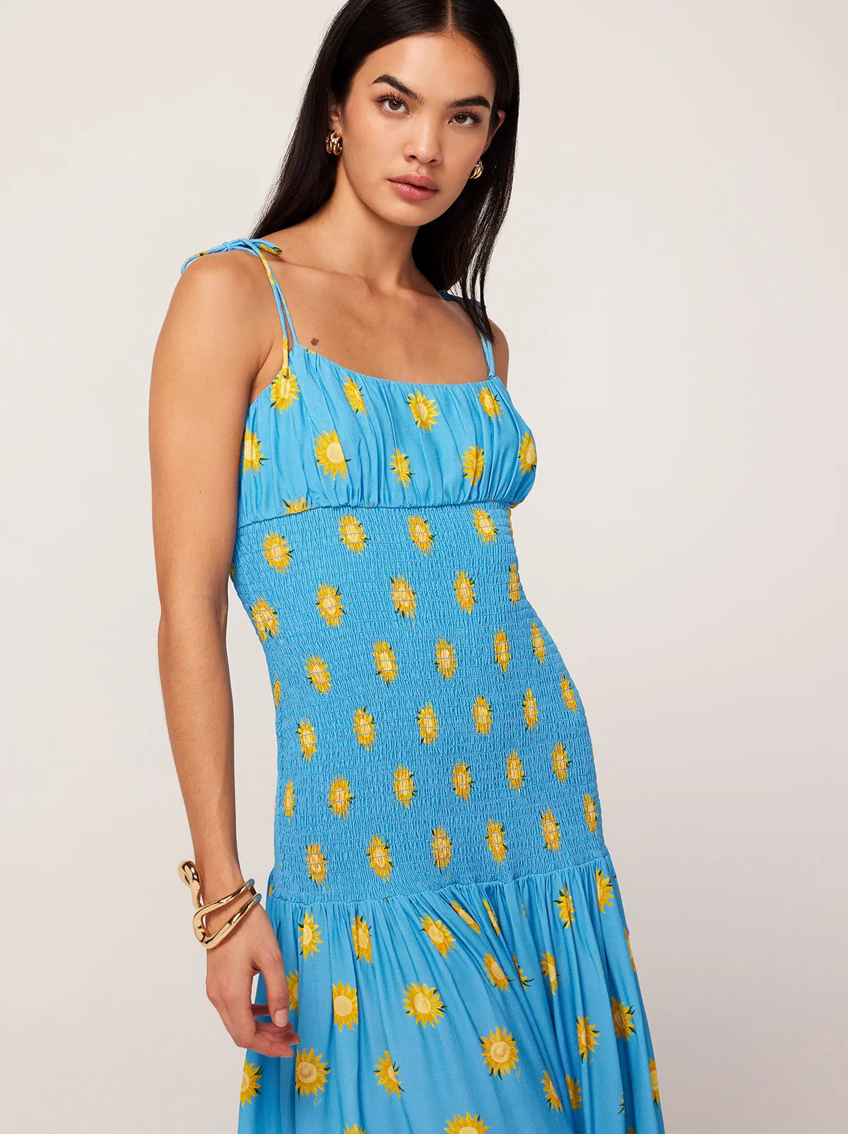 Andrea Blue Sunflower Print Maxi Dress