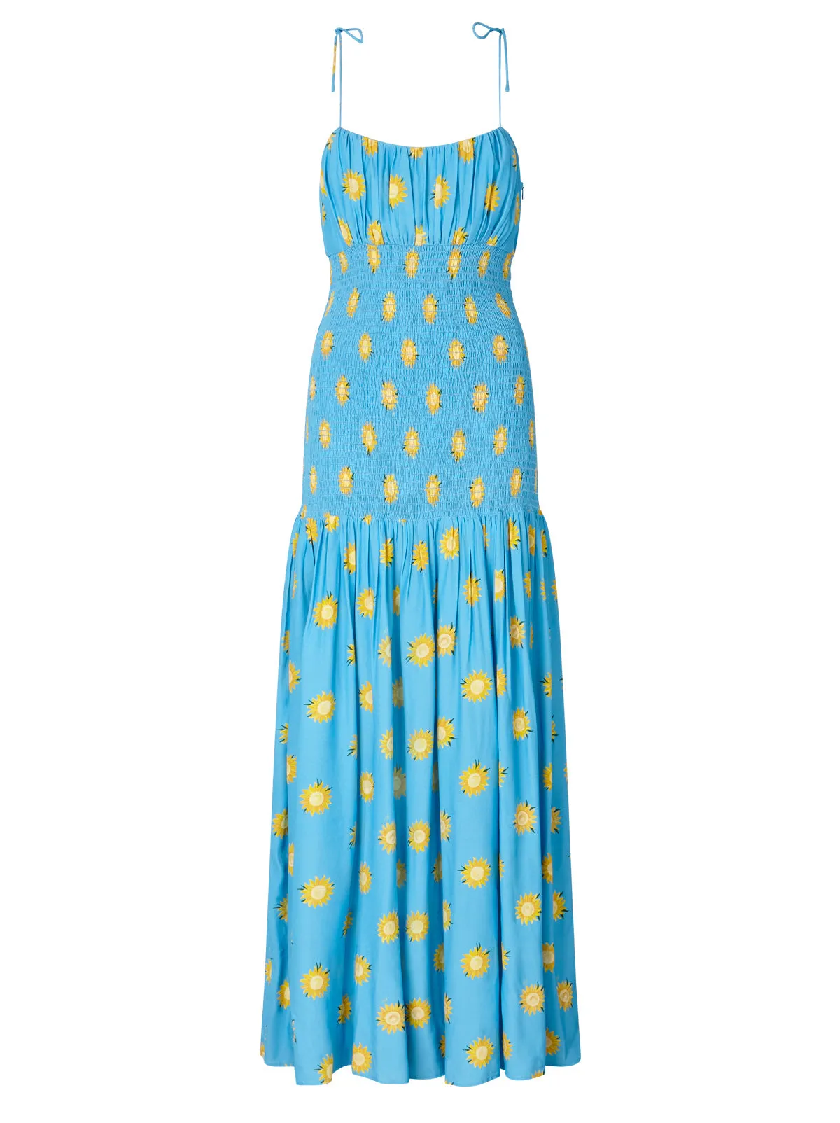 Andrea Blue Sunflower Print Maxi Dress
