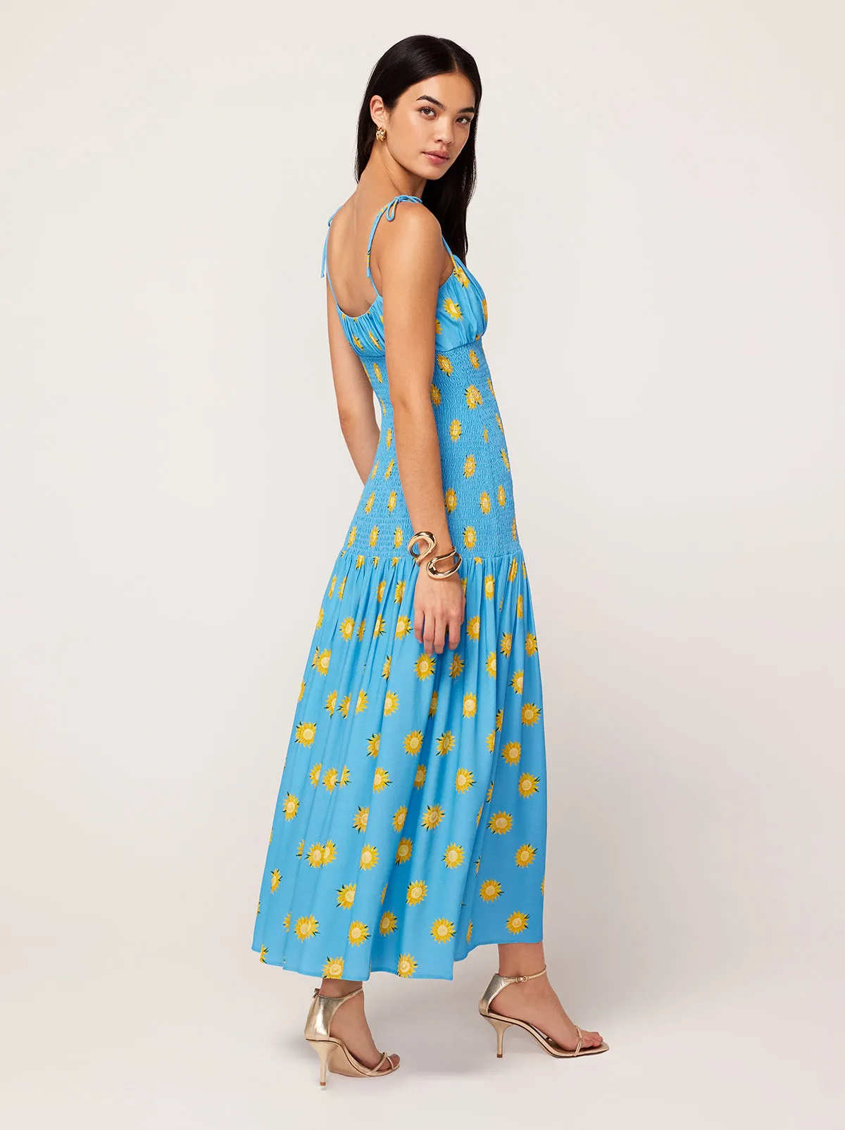 Andrea Blue Sunflower Print Maxi Dress