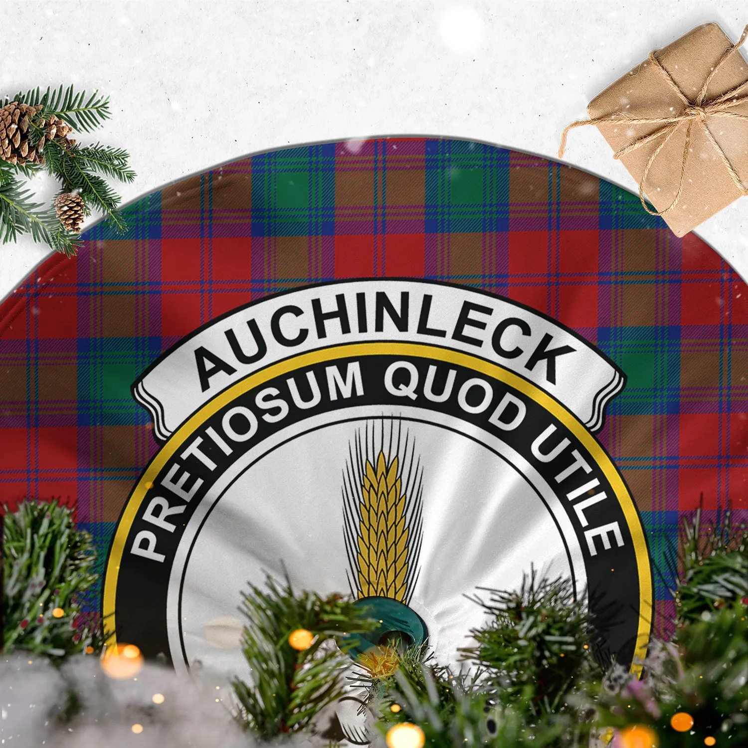 Auchinleck (Affleck) Tartan Christmas Tree Skirt with Family Crest