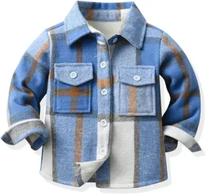 Baby Boys Kids Long Sleeve Button Down Plaid Shirts Fall Winter Flannel Shacket Jackets Tartan Tops