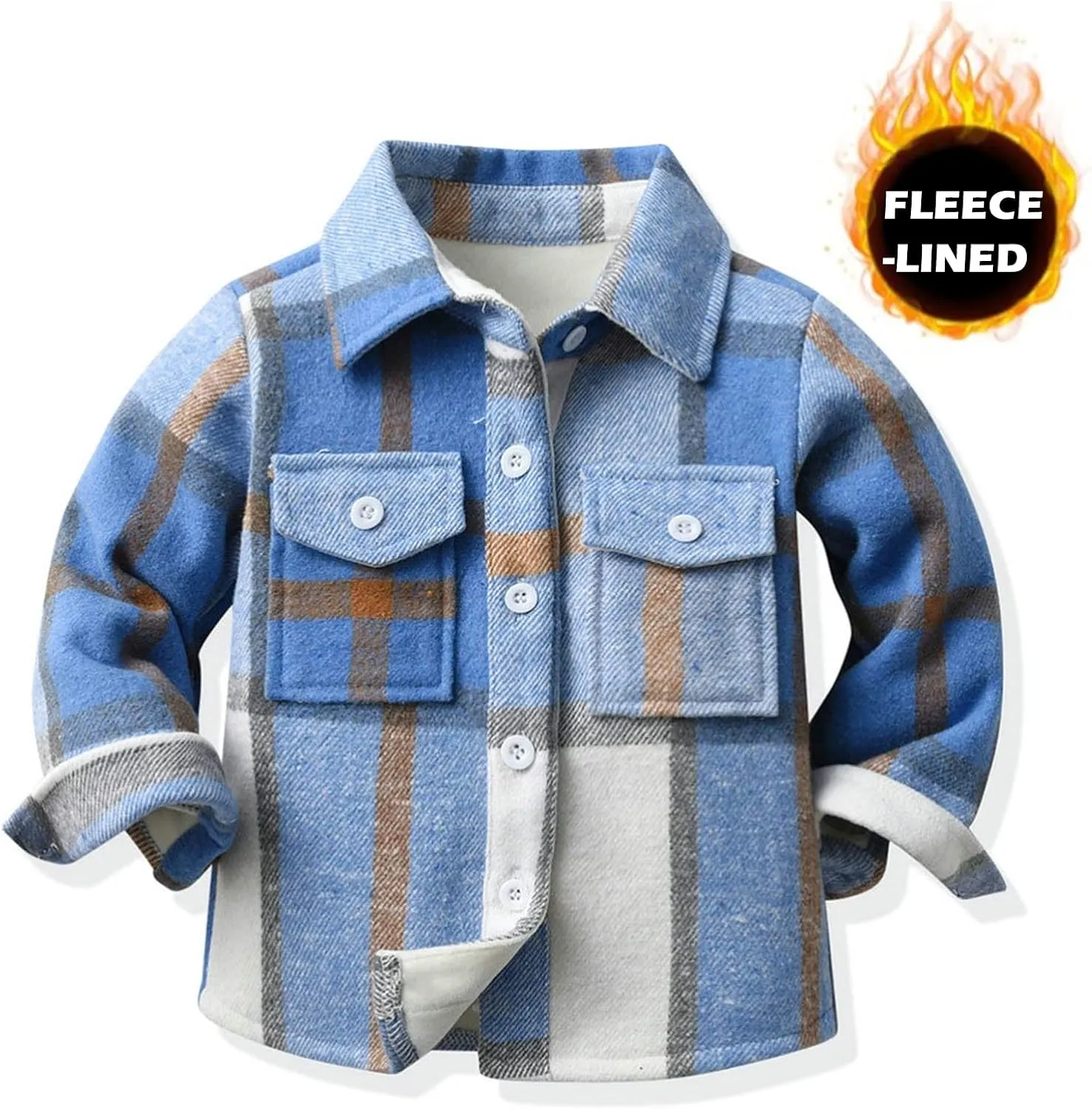 Baby Boys Kids Long Sleeve Button Down Plaid Shirts Fall Winter Flannel Shacket Jackets Tartan Tops