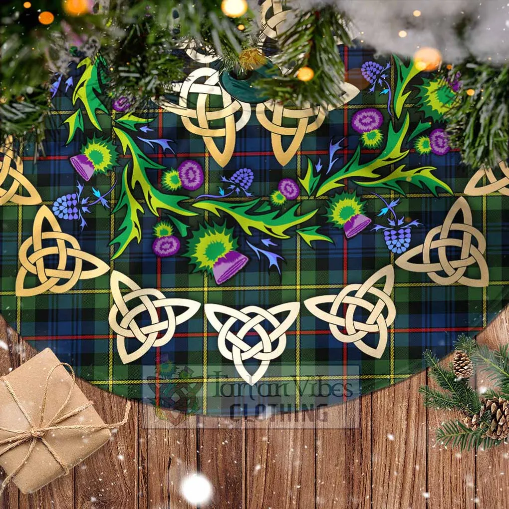 Baillie (Bailey) Tartan Christmas Tree Skirt with Thistle Celtic Knot Style