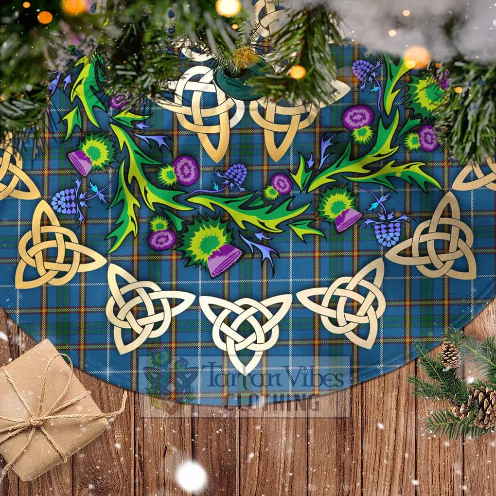 Bain Tartan Christmas Tree Skirt with Thistle Celtic Knot Style