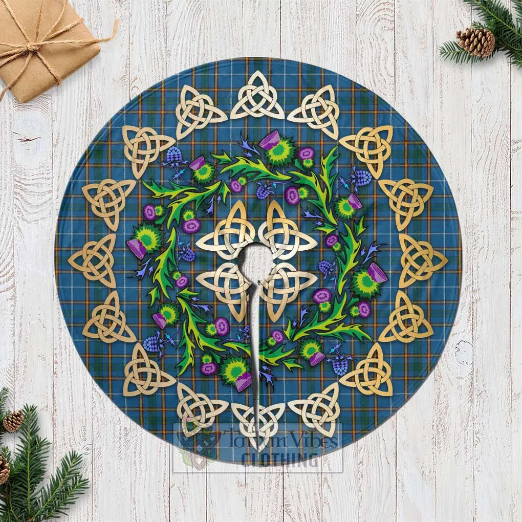 Bain Tartan Christmas Tree Skirt with Thistle Celtic Knot Style