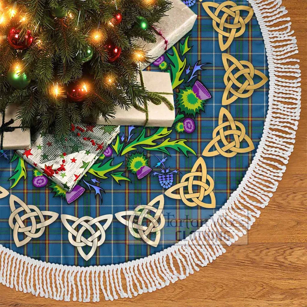 Bain Tartan Christmas Tree Skirt with Thistle Celtic Knot Style