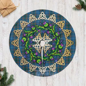 Bain Tartan Christmas Tree Skirt with Thistle Celtic Knot Style