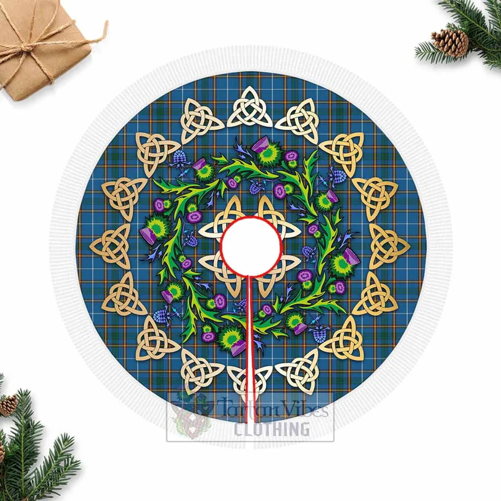 Bain Tartan Christmas Tree Skirt with Thistle Celtic Knot Style