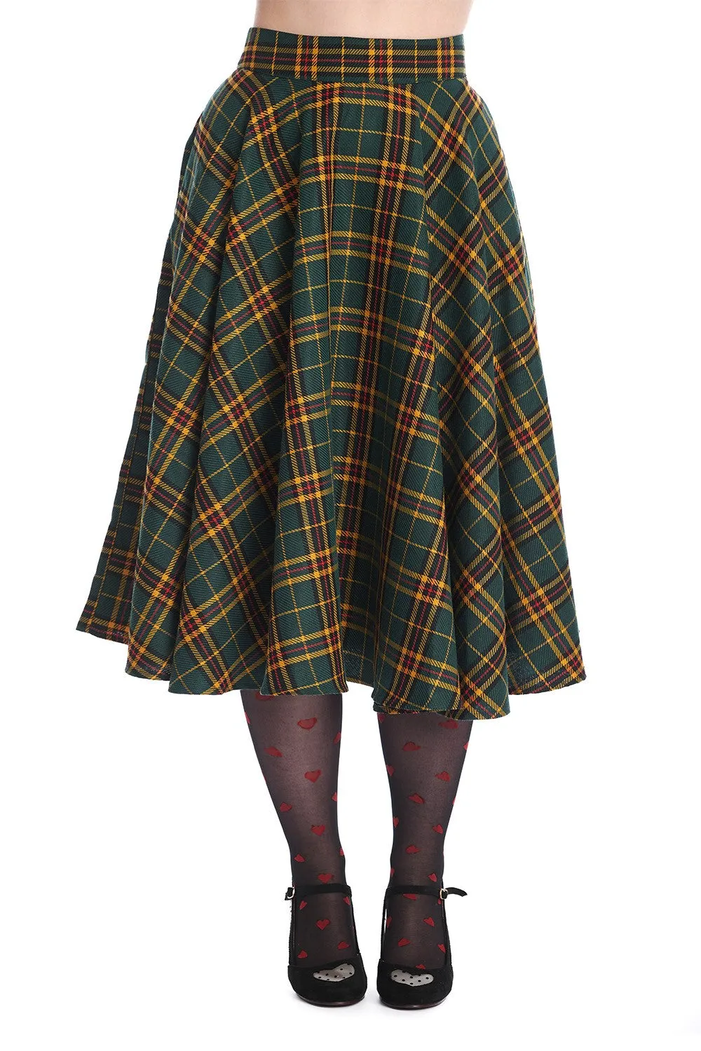 Banned Highland Swing Skirt Green Mustard and Red Tartan