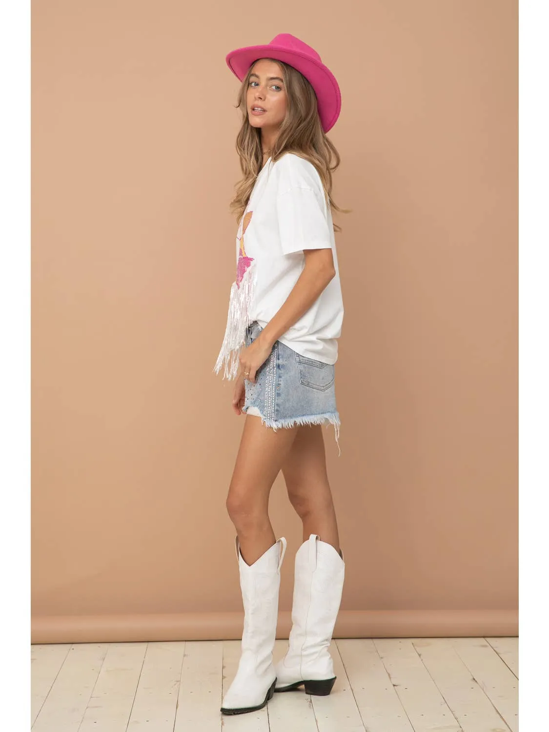barbiecore cowgirl sequin tee