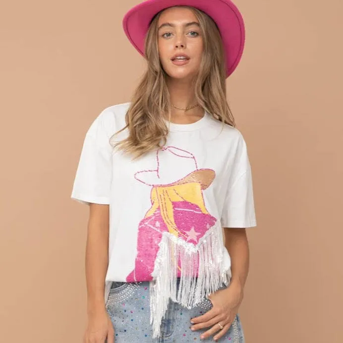 barbiecore cowgirl sequin tee