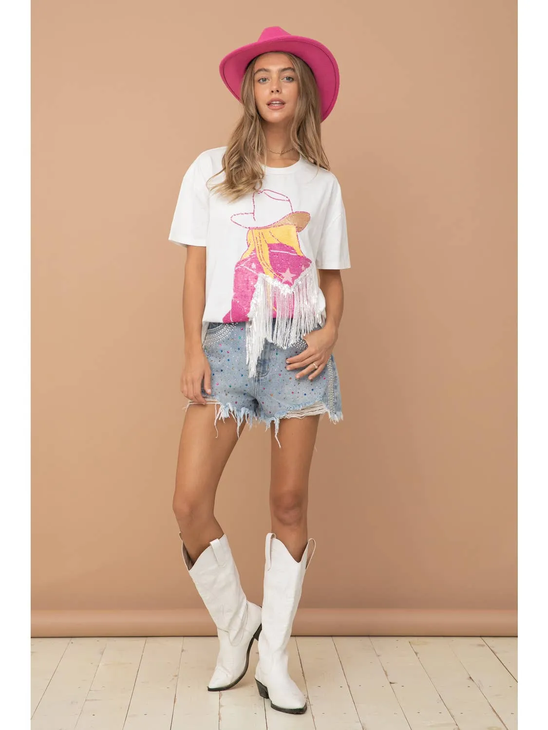 barbiecore cowgirl sequin tee
