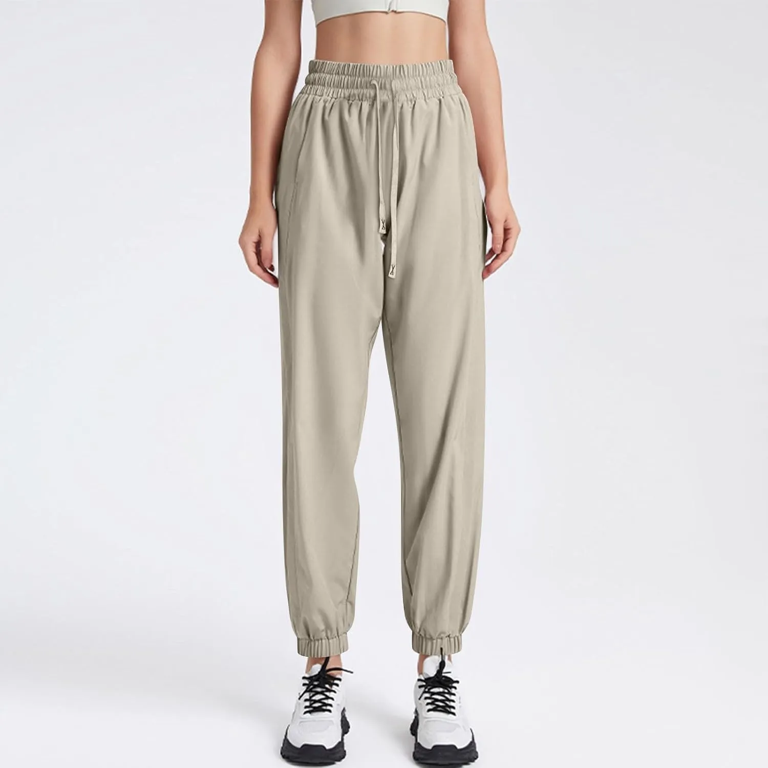 Beeswan Pants for Women Casual Loose Stretchy Work Pants Jogging Elastic Summer Solid Outfit Ankle-Length with Pockets