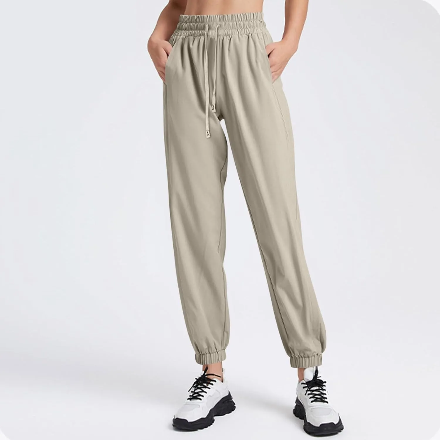 Beeswan Pants for Women Casual Loose Stretchy Work Pants Jogging Elastic Summer Solid Outfit Ankle-Length with Pockets