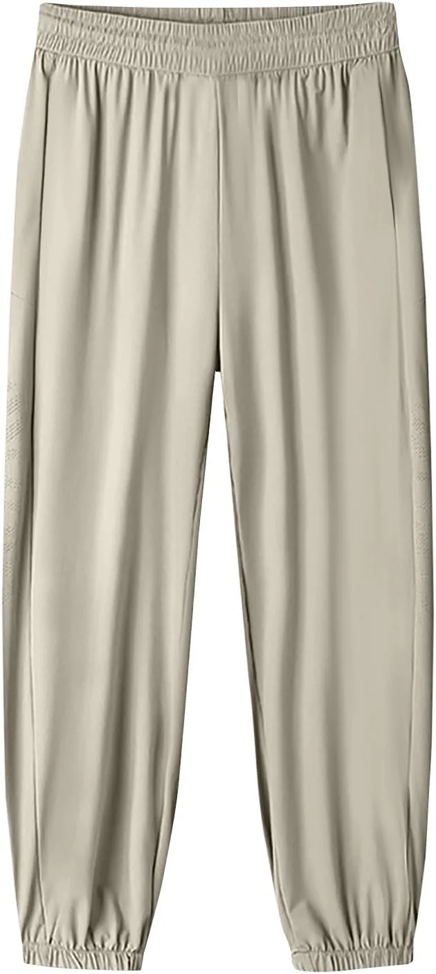 Beeswan Pants for Women Casual Loose Stretchy Work Pants Jogging Elastic Summer Solid Outfit Ankle-Length with Pockets