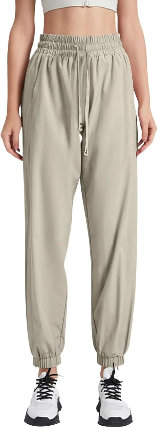 Beeswan Pants for Women Casual Loose Stretchy Work Pants Jogging Elastic Summer Solid Outfit Ankle-Length with Pockets