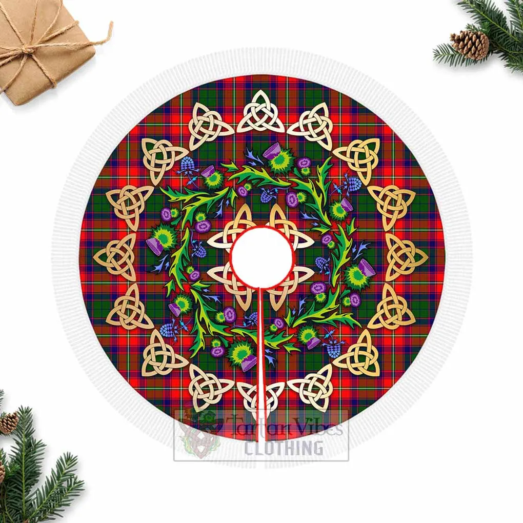 Belshes (Belsches) Tartan Christmas Tree Skirt with Thistle Celtic Knot Style