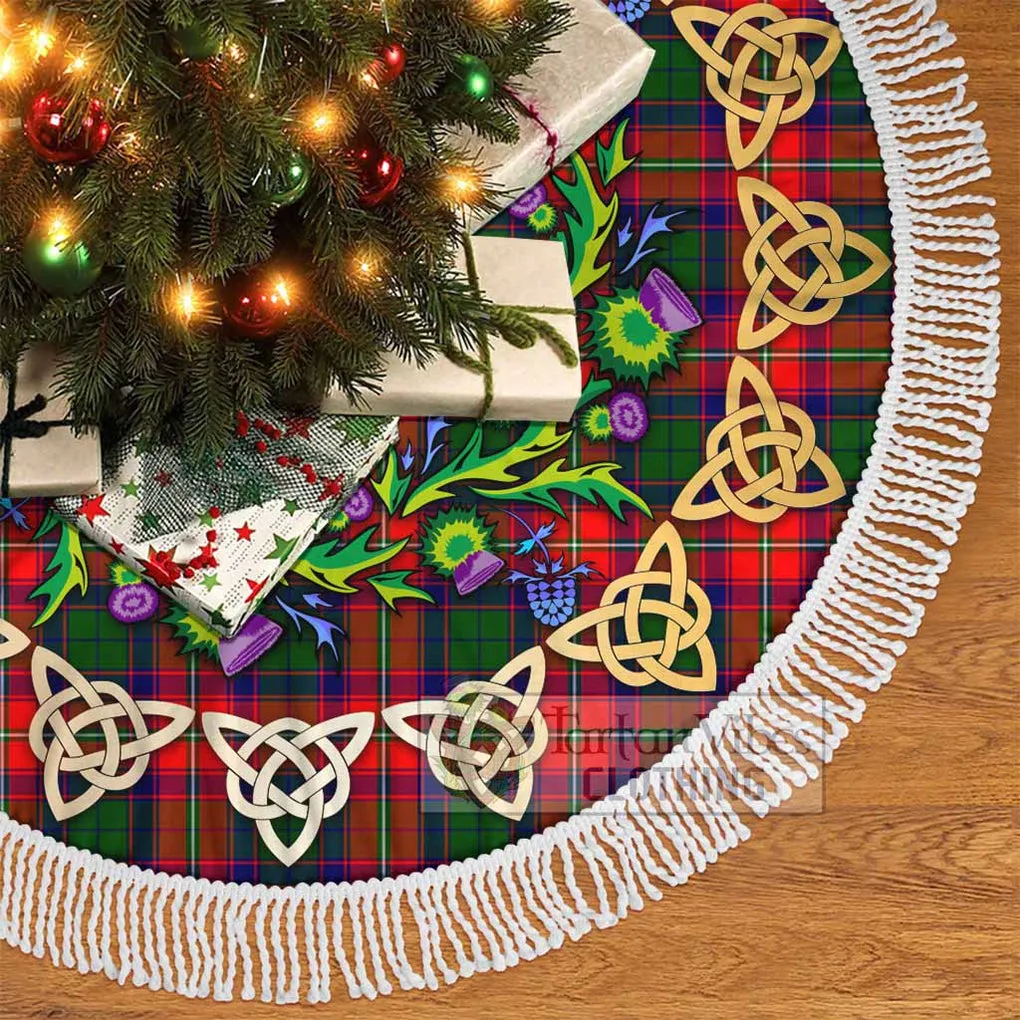 Belshes (Belsches) Tartan Christmas Tree Skirt with Thistle Celtic Knot Style