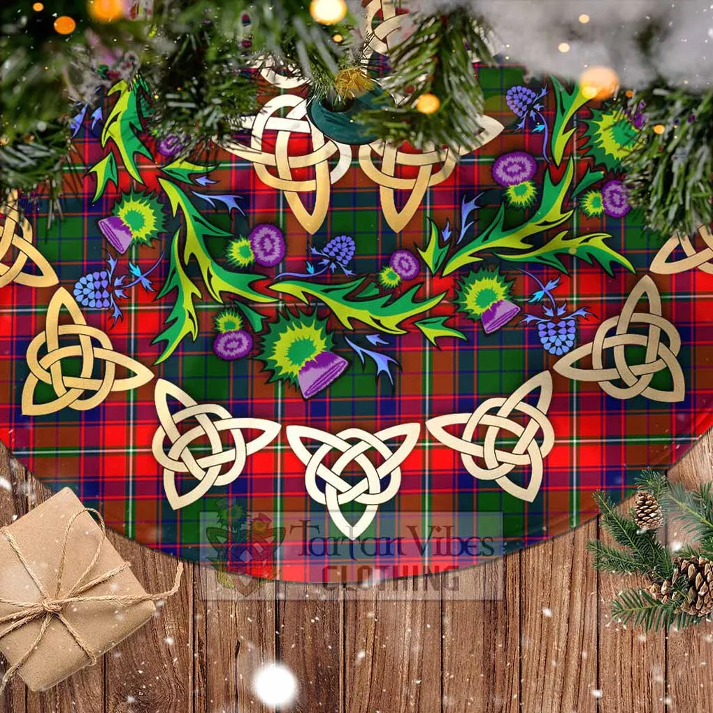 Belshes (Belsches) Tartan Christmas Tree Skirt with Thistle Celtic Knot Style