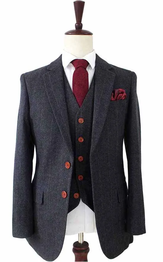 BLACK HERRINGBONE TWEED 2 PIECE SUIT