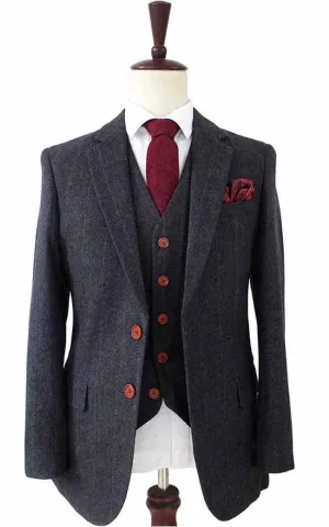 BLACK HERRINGBONE TWEED 2 PIECE SUIT