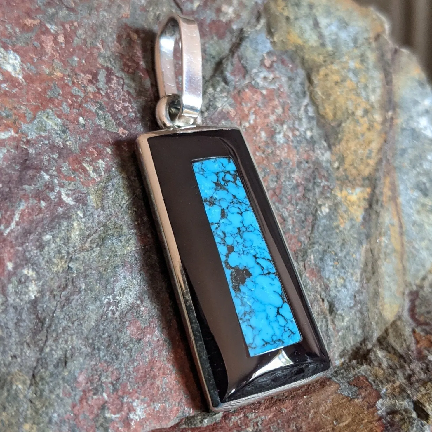 Black Onyx & Turquoise Pendant by Harlan Coonsis GJ-PND-0079