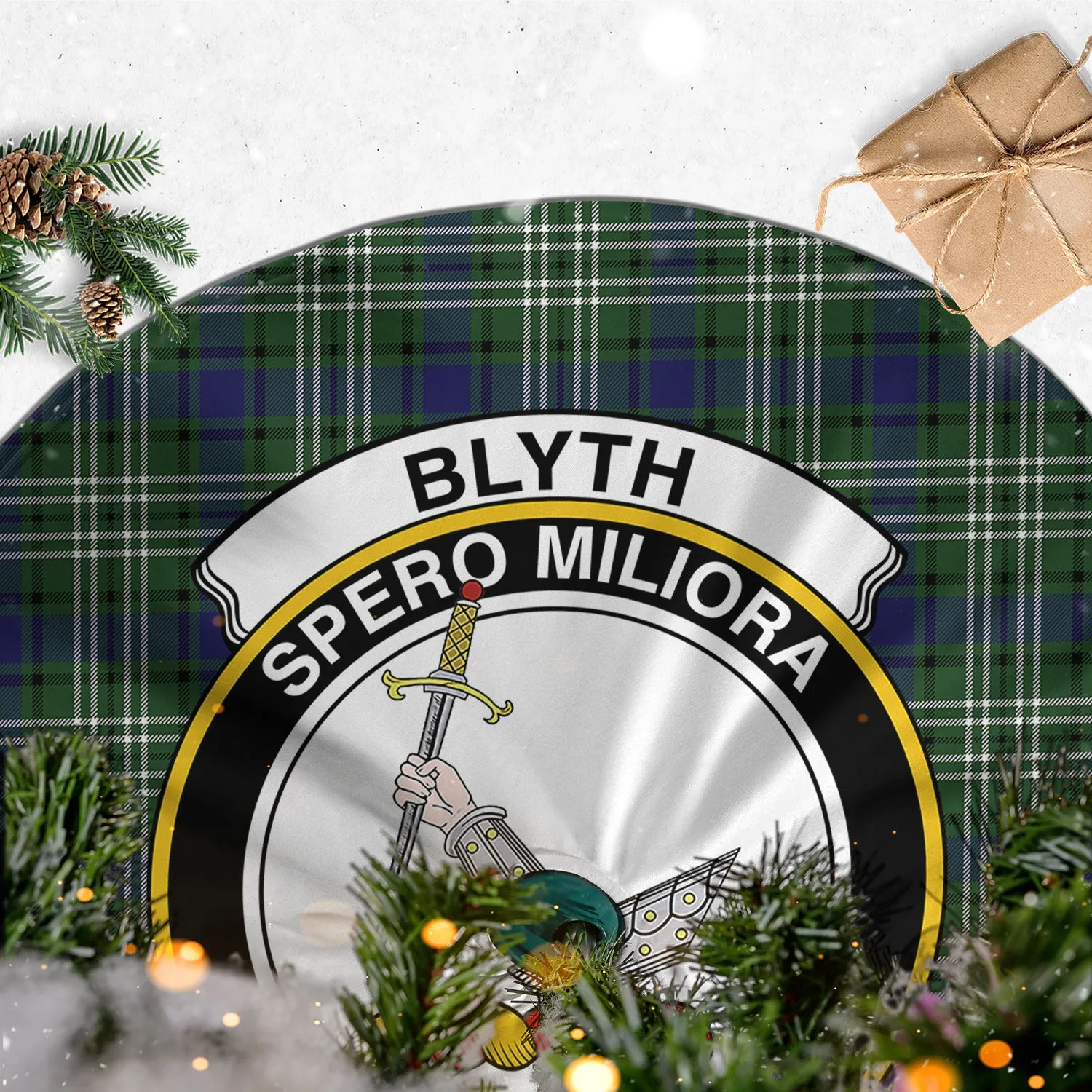 Blyth Tartan Christmas Tree Skirt with Family Crest