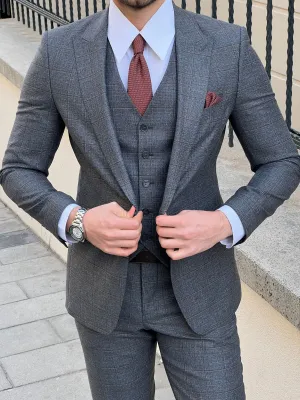 Bojoni Montebello Slim Fit High Quality Woolen Plaid Smoked Suit