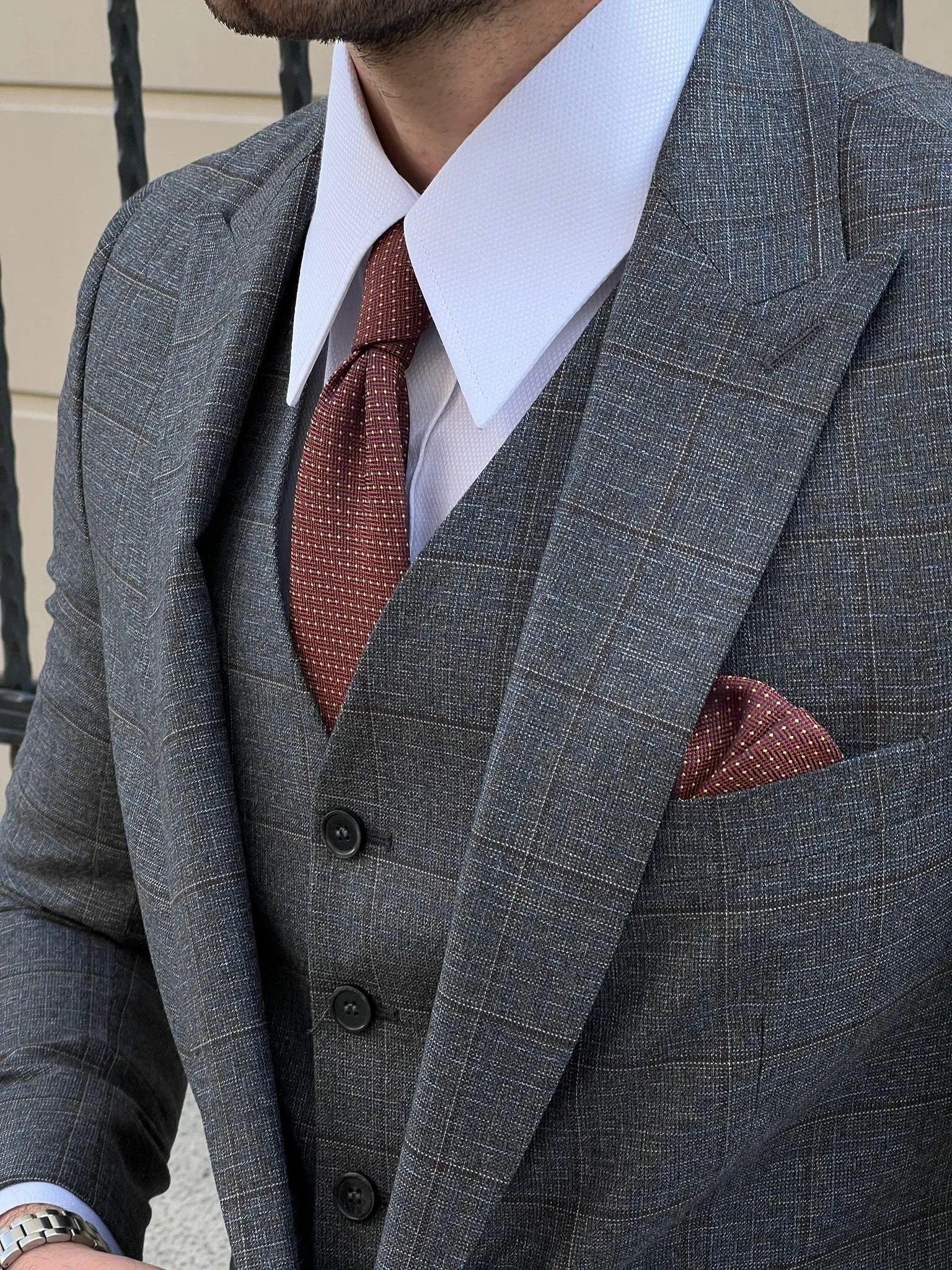 Bojoni Montebello Slim Fit High Quality Woolen Plaid Smoked Suit