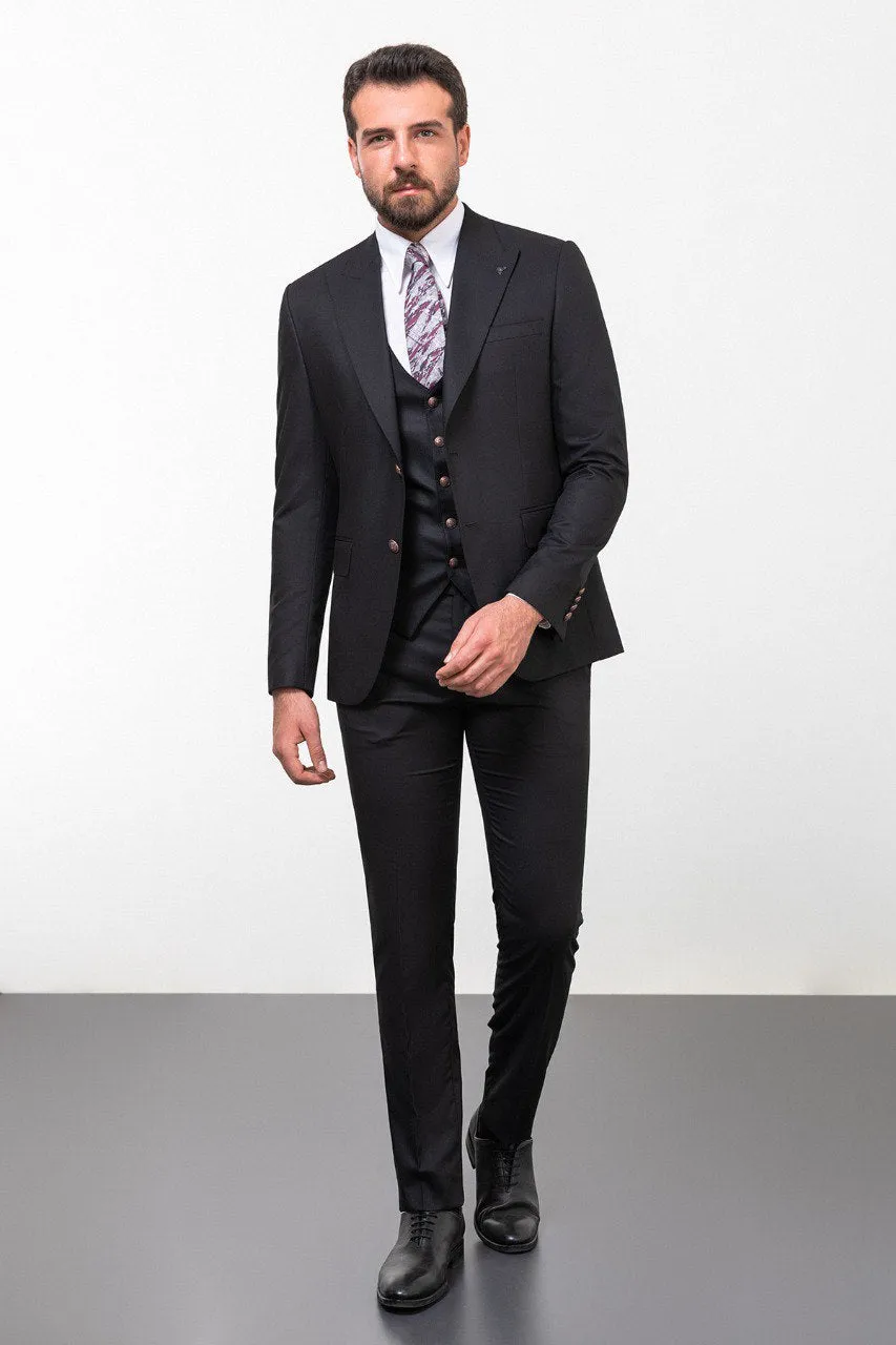 Bojoni Trivento Black Buttons Classic  Slim Fit Suit