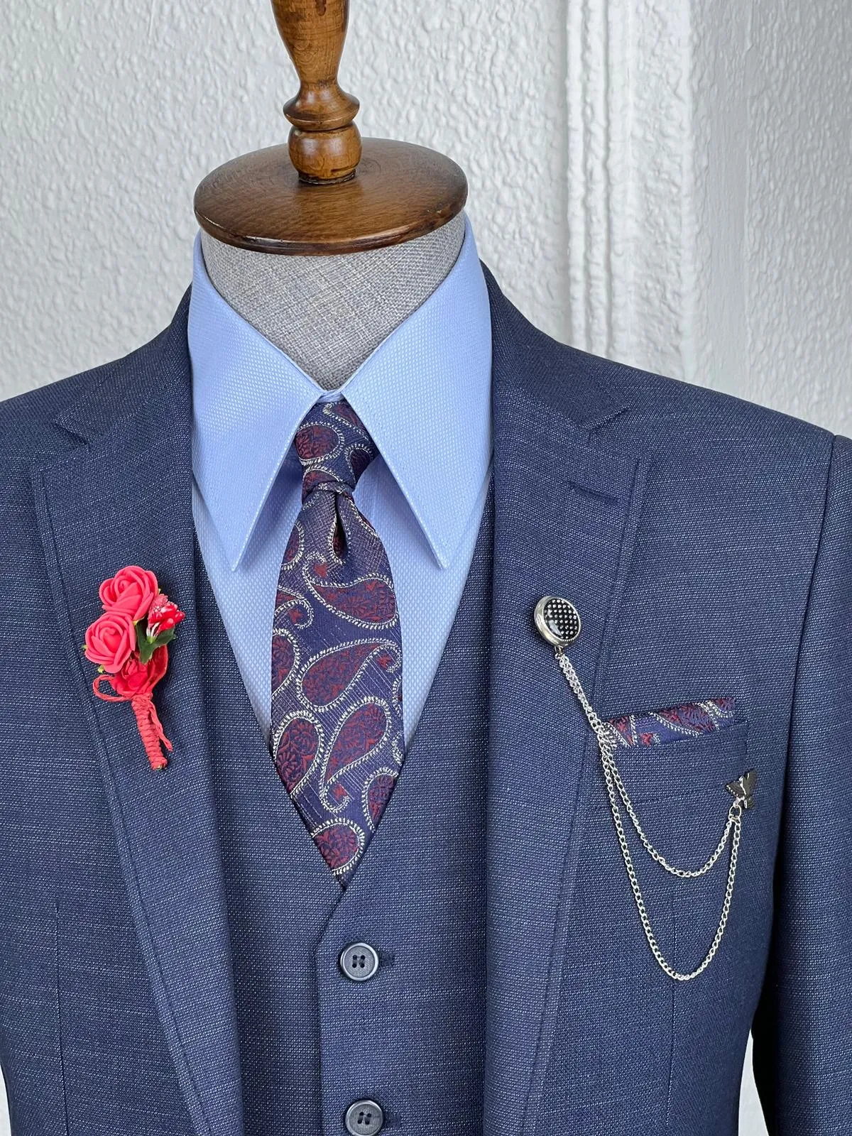 Bojoni Veneta Slim Fit High Quality Woolen Navy Suit