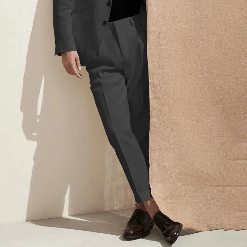 BONSIR  -  Men's Spring Fashion Casual Pants Small Straight Slim Fit Nine Point Small Trousers Solid Color Crimped Harlan Pants