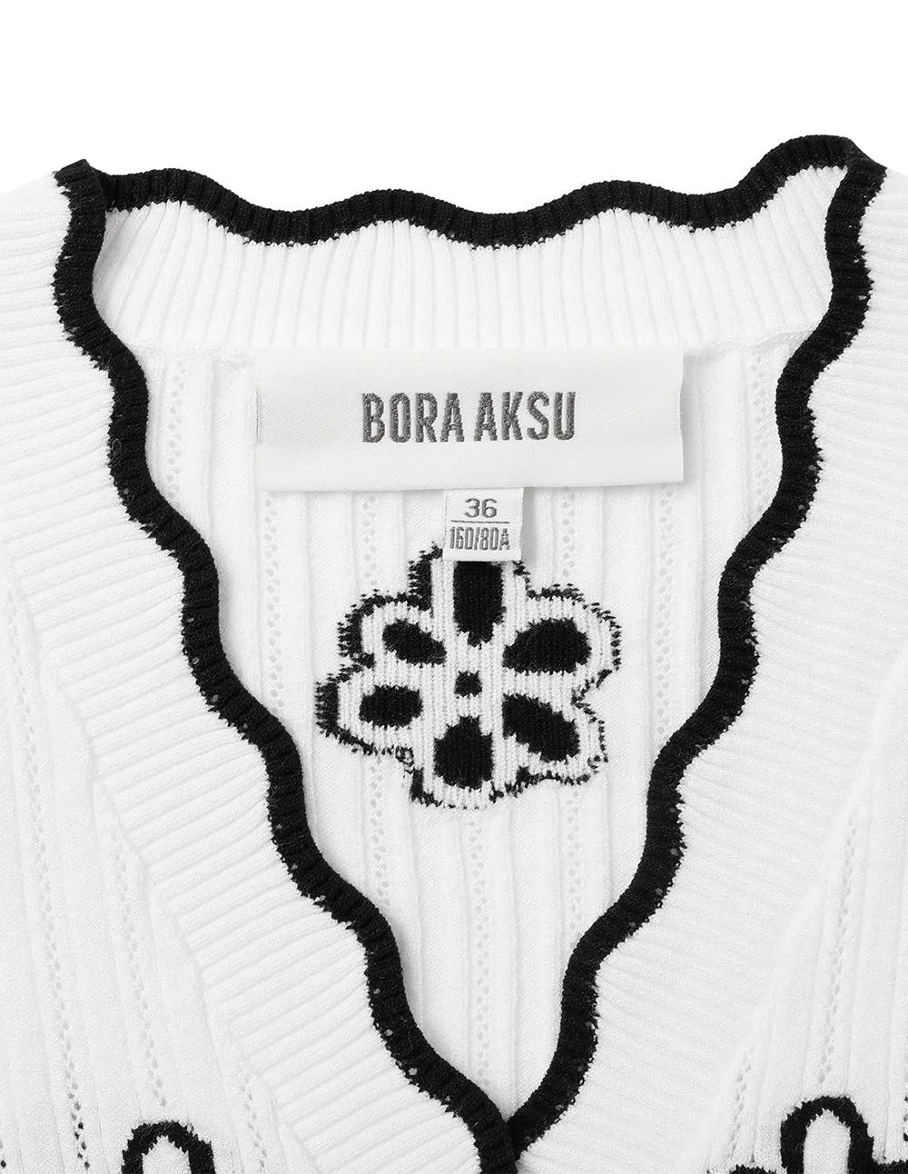 BORA AKSU Wavy Edge V-Neck Floral Knitted Cardigan