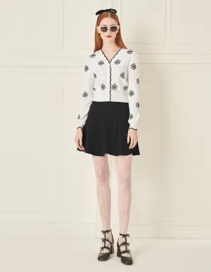 BORA AKSU Wavy Edge V-Neck Floral Knitted Cardigan