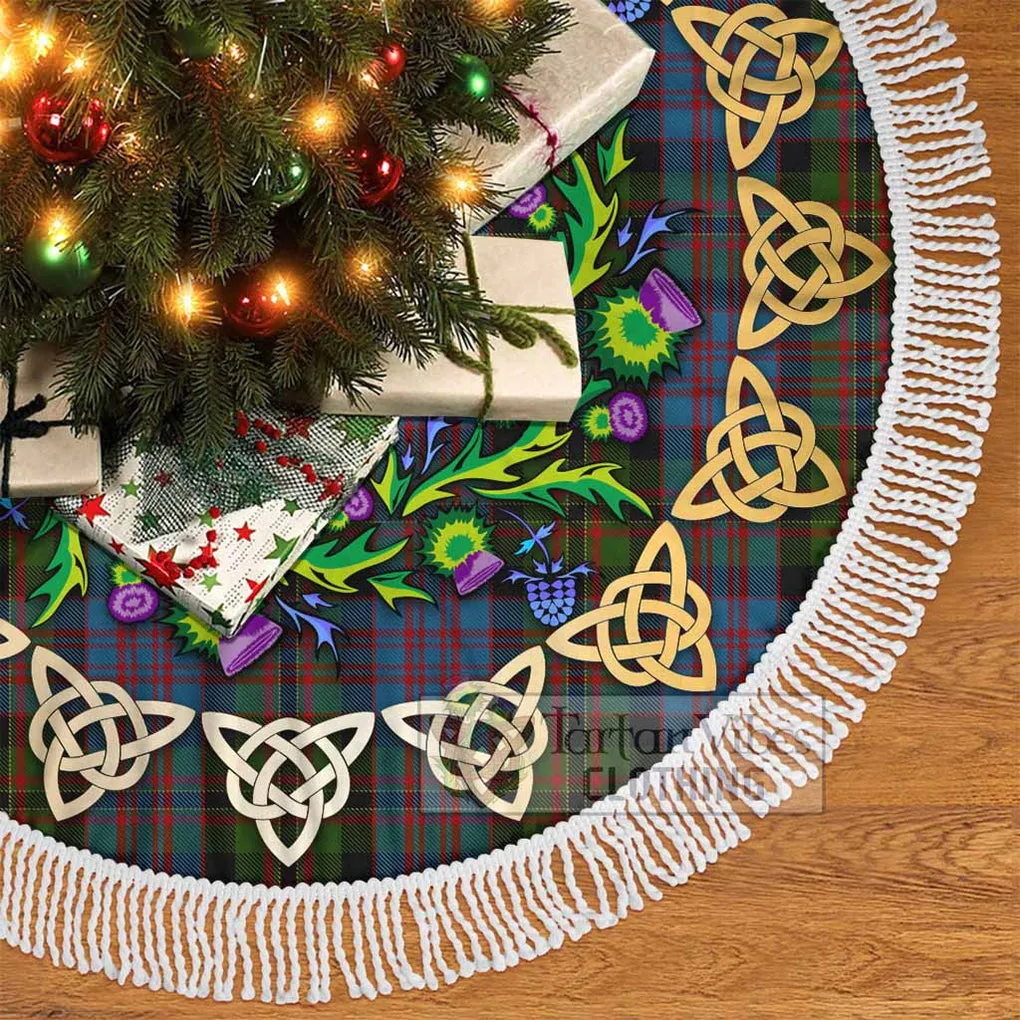 Bowie Tartan Christmas Tree Skirt with Thistle Celtic Knot Style