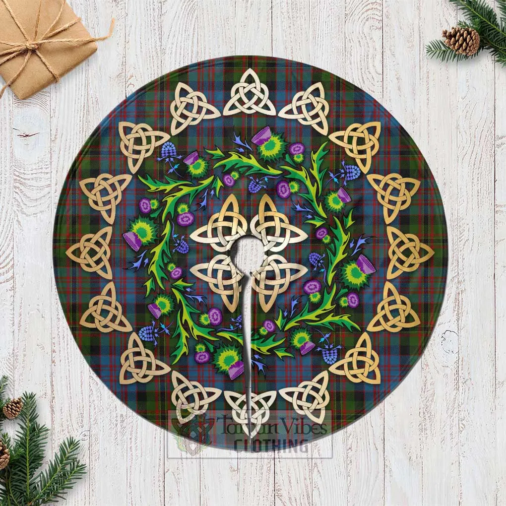 Bowie Tartan Christmas Tree Skirt with Thistle Celtic Knot Style