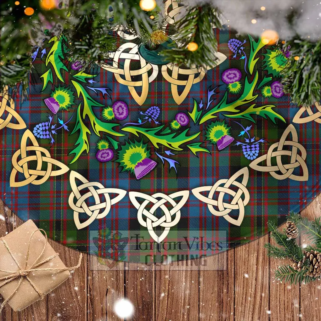 Bowie Tartan Christmas Tree Skirt with Thistle Celtic Knot Style