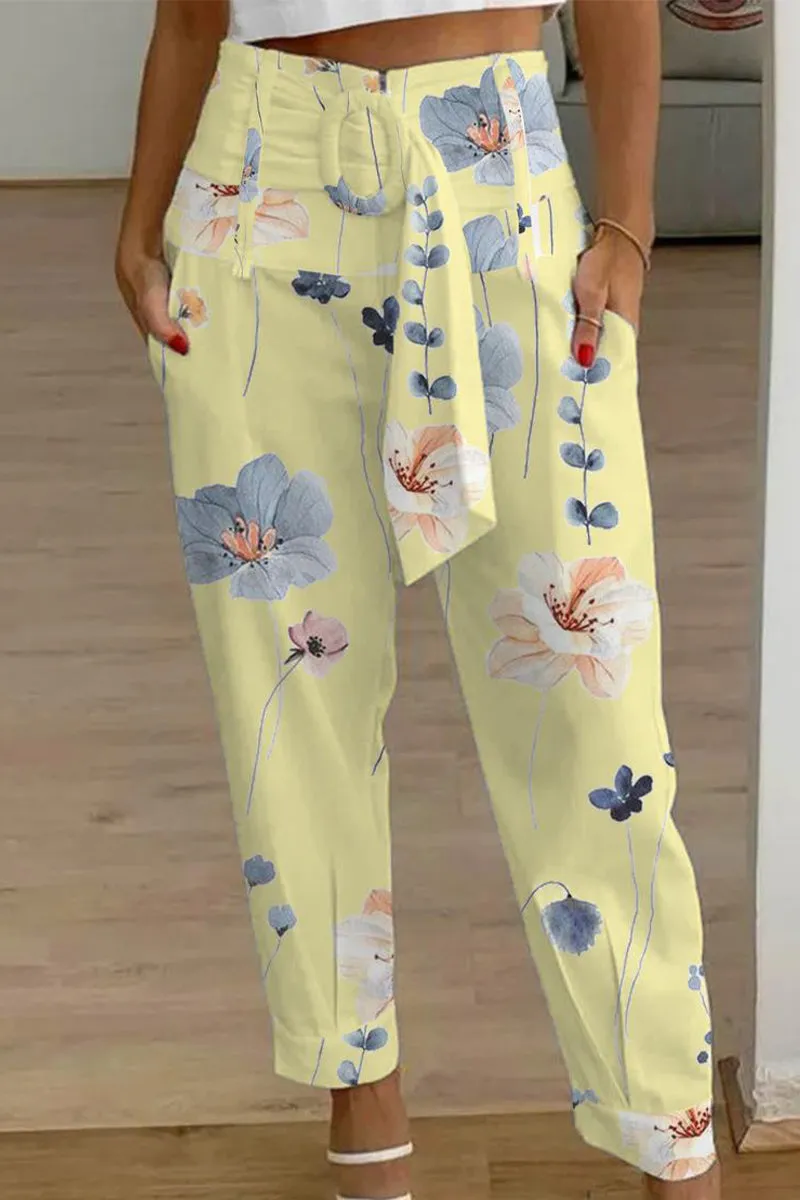 Casual Patchwork Pocket Printing Loose Mid Waist Harlan Else Bottoms