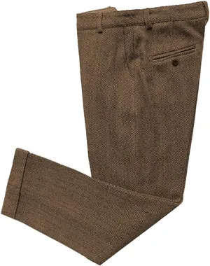 Ceehuteey Men's Regular Fit Tweed Wool Dress Pants Flat Front Herringbone Trousers