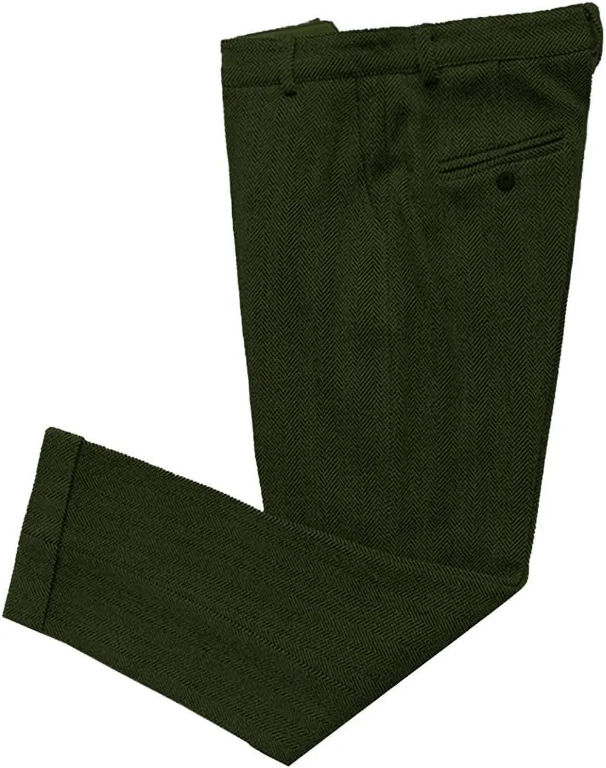 Ceehuteey Men's Regular Fit Tweed Wool Dress Pants Flat Front Herringbone Trousers
