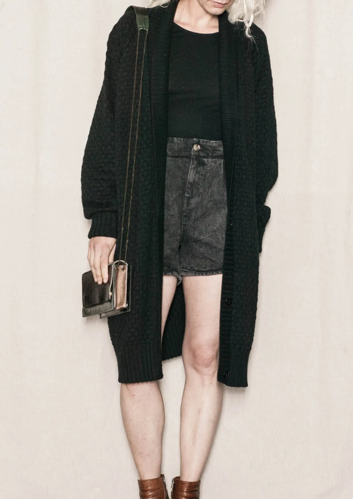 COZY CARDIGAN - KNIT PEARL black