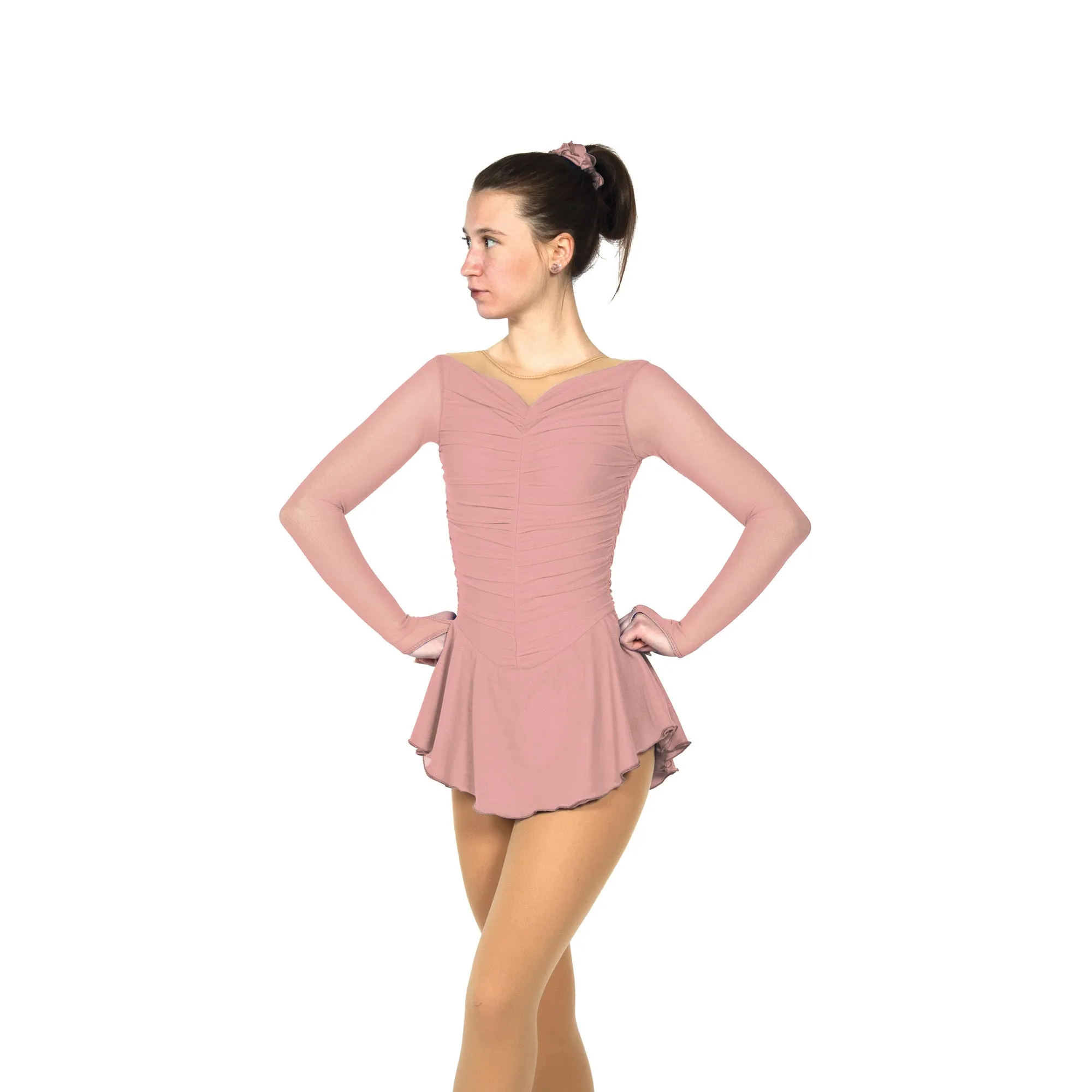 F22011P Competition Figure Skating Soft Ruched Dress PLAIN